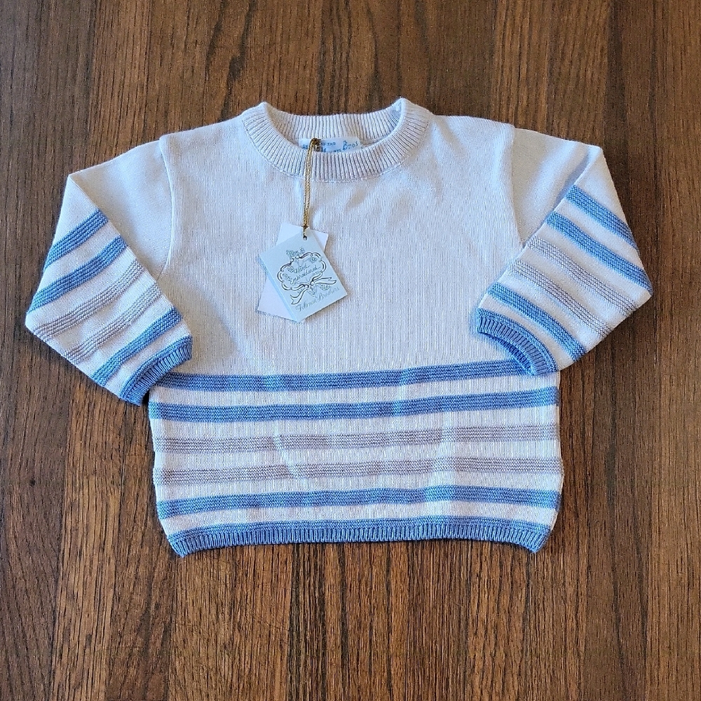 Feltman Brothers Cream Sweater With Taupe And Blue Stripes